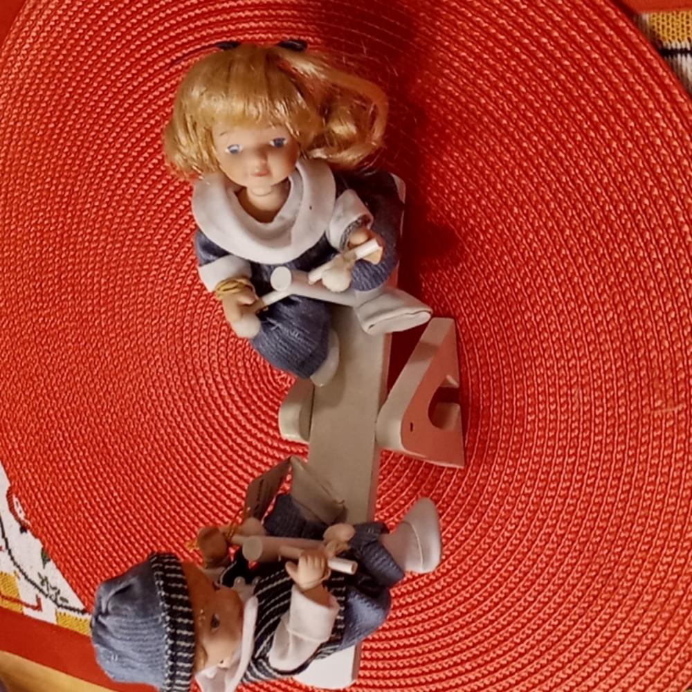 NWT,Vintage 80s,Porcelain Boy & Girl,"Andy & Annie" on Teeter Totter by Geppeddo